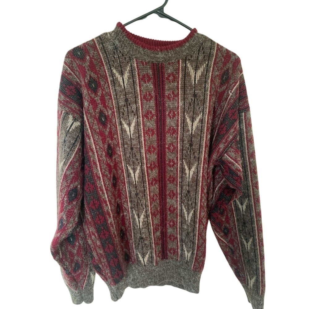 JJ Cochran Sweater Vintage 1980s Mens L Bold‎ Pattern USA Grandpa Dad Fun Funky